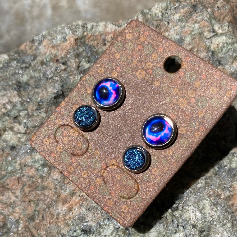 NEW Faux Druzy Stud Earrings Set